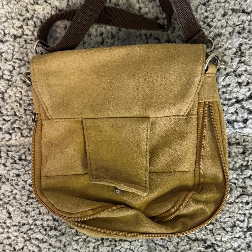 Travelon anti-theft Compact Brown Canvas Crossbody Messenger Bag